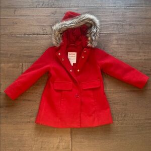 Cat & Jack Red Hooded Jacket with Faux Fur Size 5T